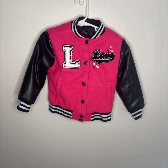 NYC “LOVE” Pink Varsity Jacket - Picture 1 of 5